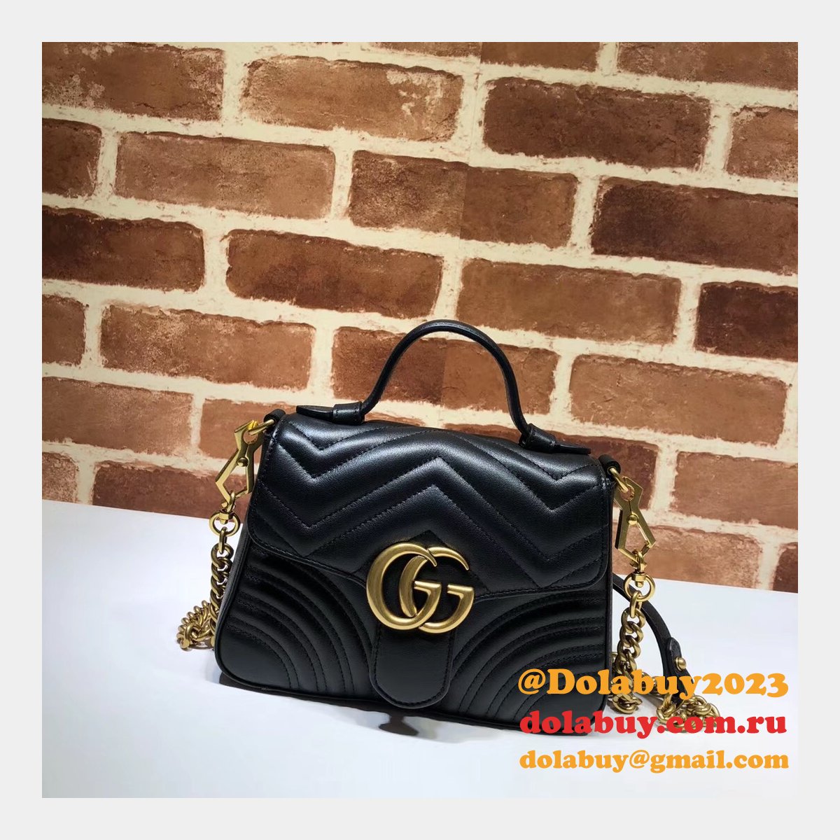 cheap 547260 G*u*i chevron leather gg marmont mini top handle