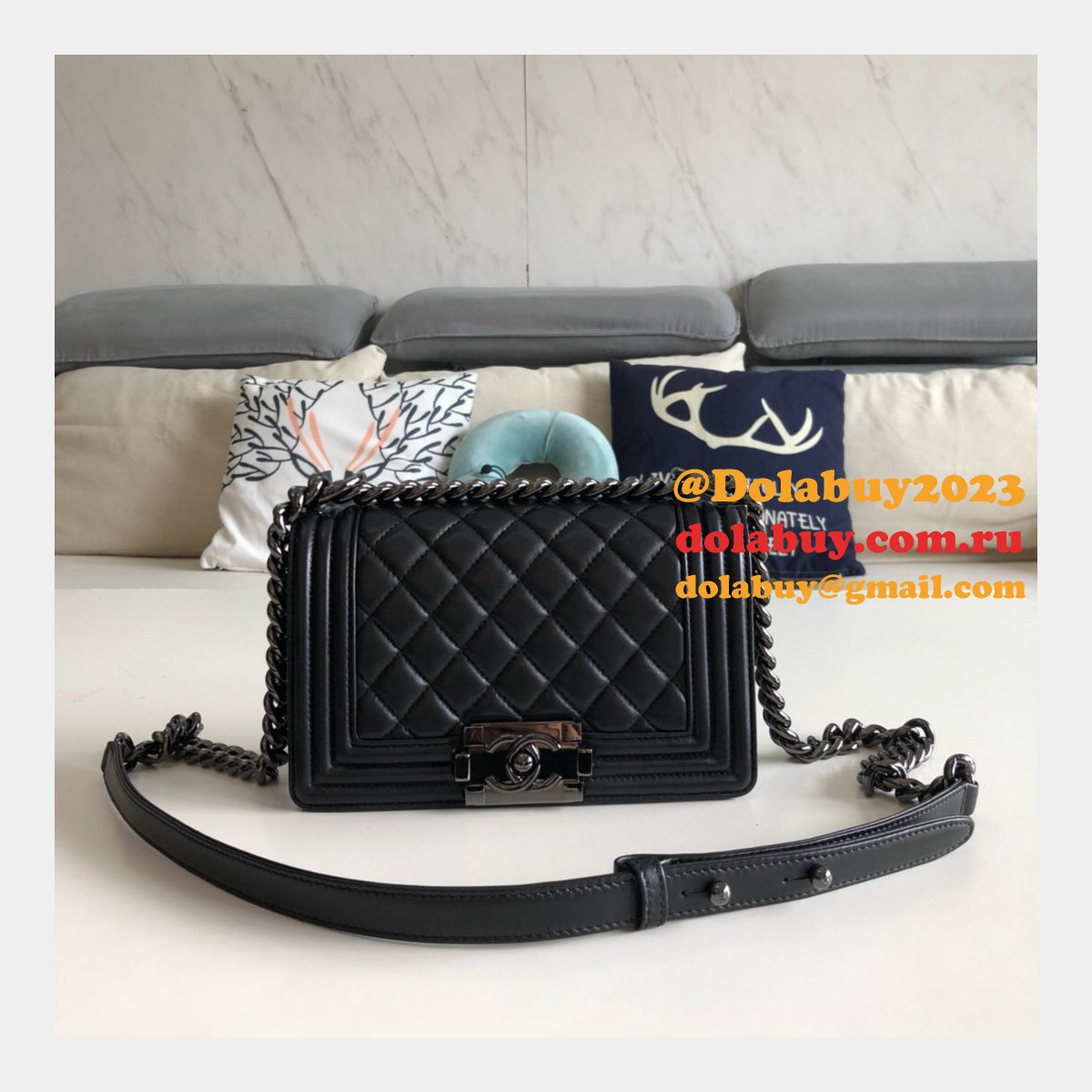 High Quality CC Le Boy Replica Best Black Bags lambksin 20cm