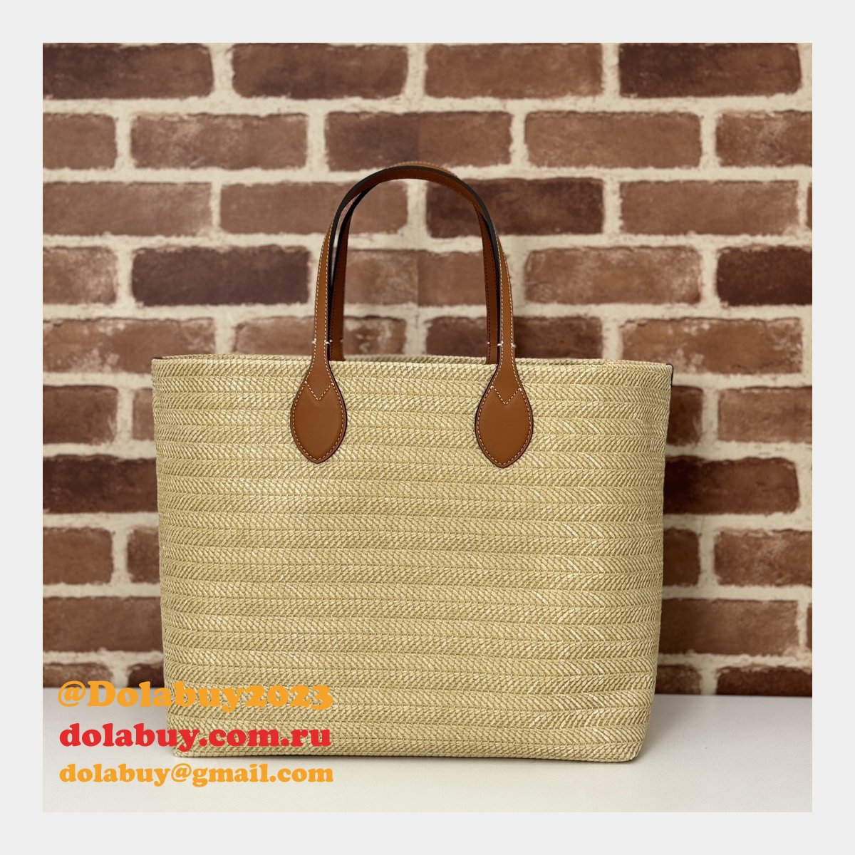 G*u*i duplicate straw-effect tote 779666 beige fabric bag