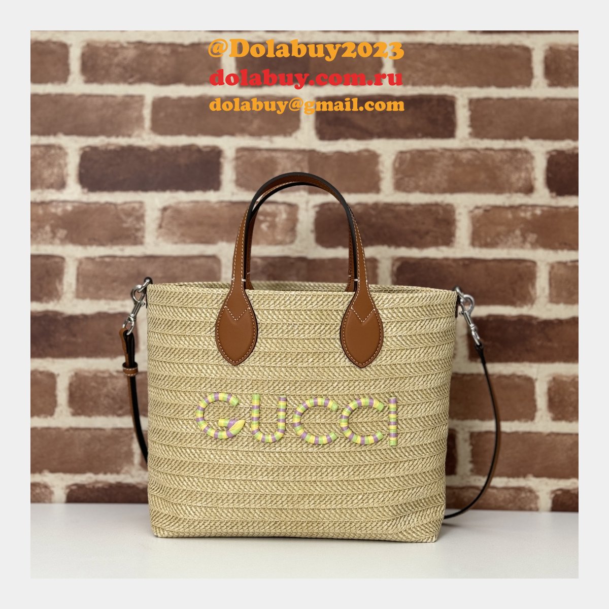 Gucci Replica 779671 Tote Women Straw-effect Natural Straw Effect Raffia