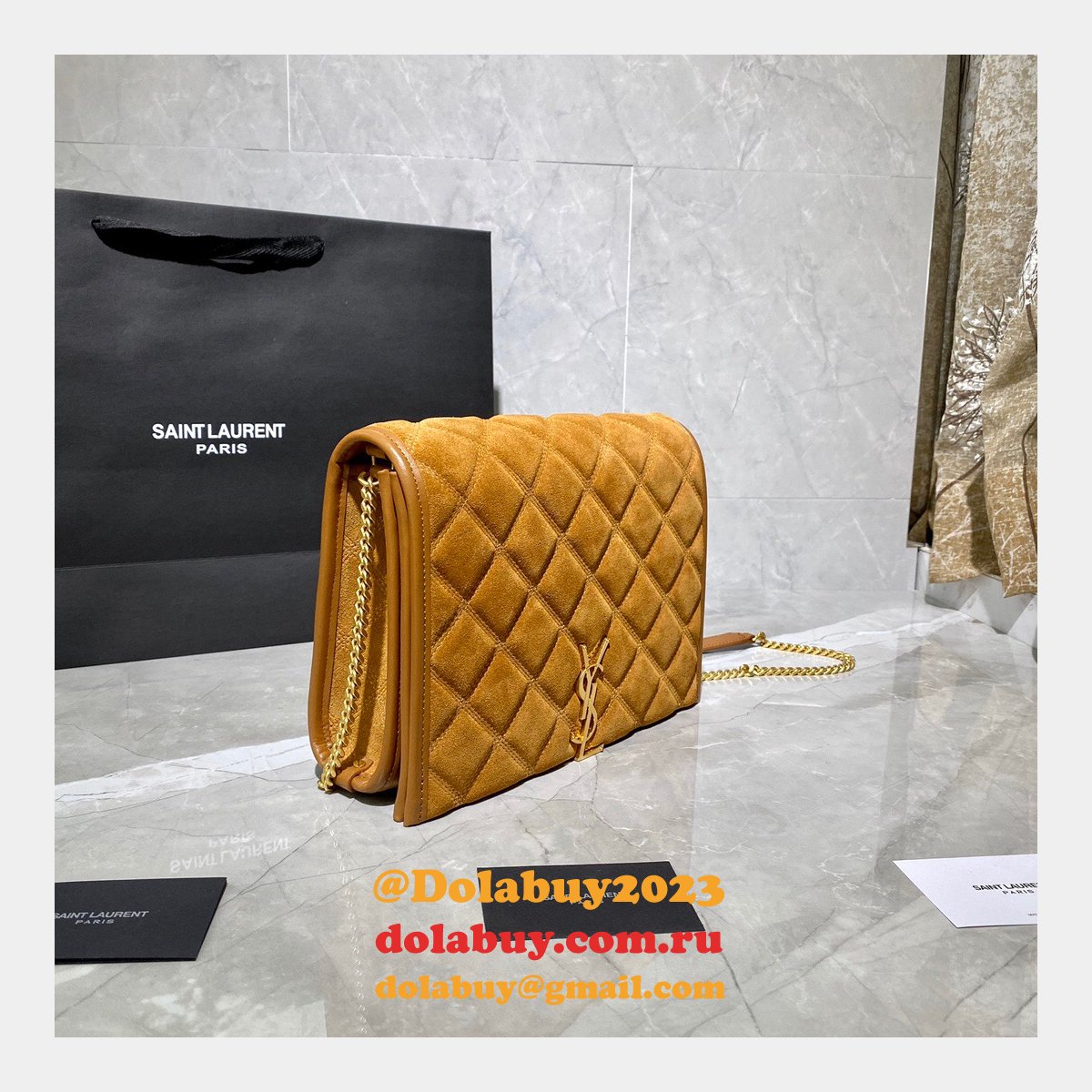 Saint Laurent Becky Small Brown Monogram Luxury Quilted Shoulder