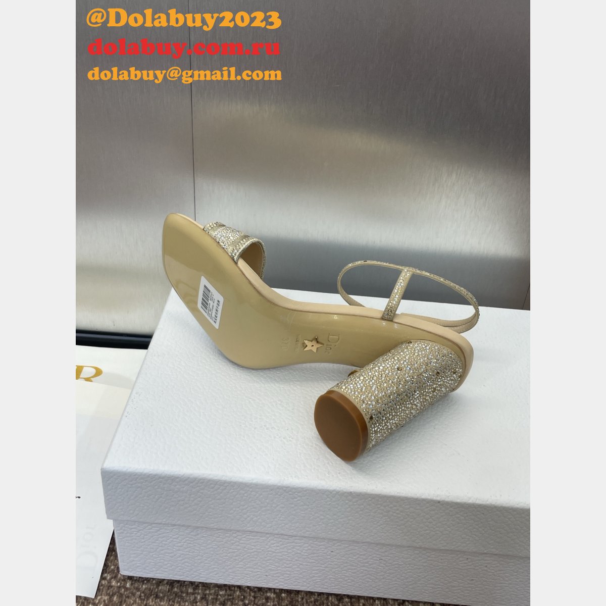 Top Quality Dior Silver-Tone Strass Heeled Sandal 9.5CM