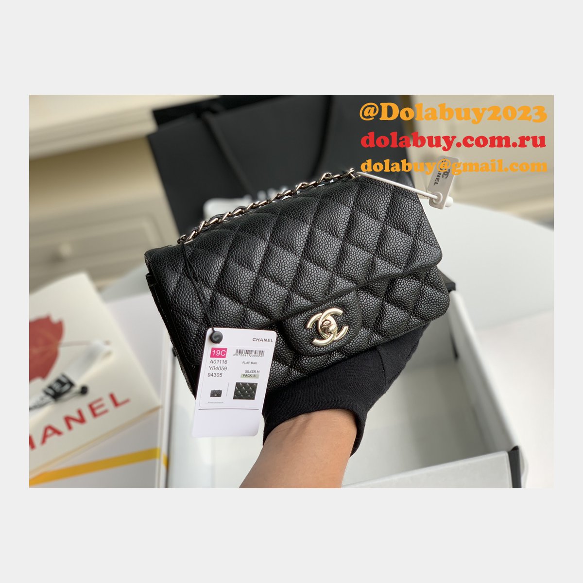 Top Quality CC Caviar Leather Flap Bag 1116 20CM