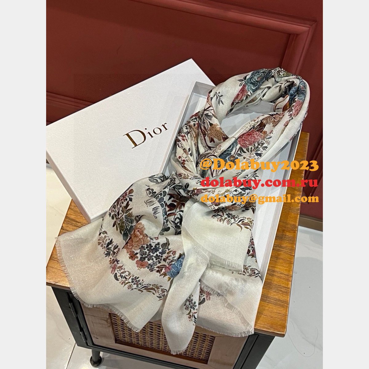 Best Dior Long Cashmere Gold And Silver Wire Scarf