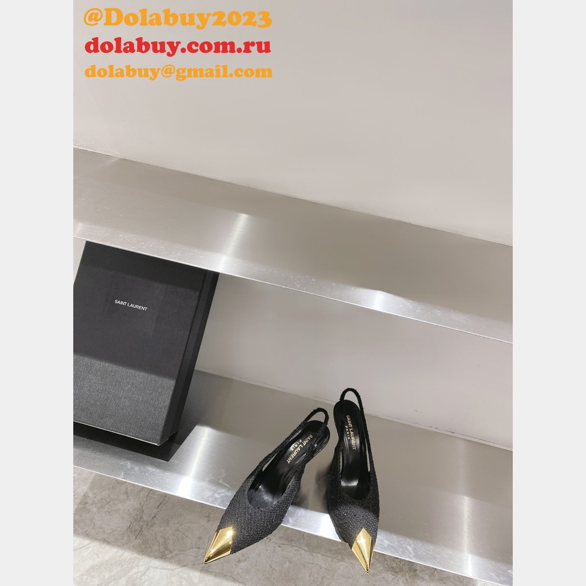 SAINT LAURENT HIGH HEEL WOOLEN SHOES WHITE/BLACK