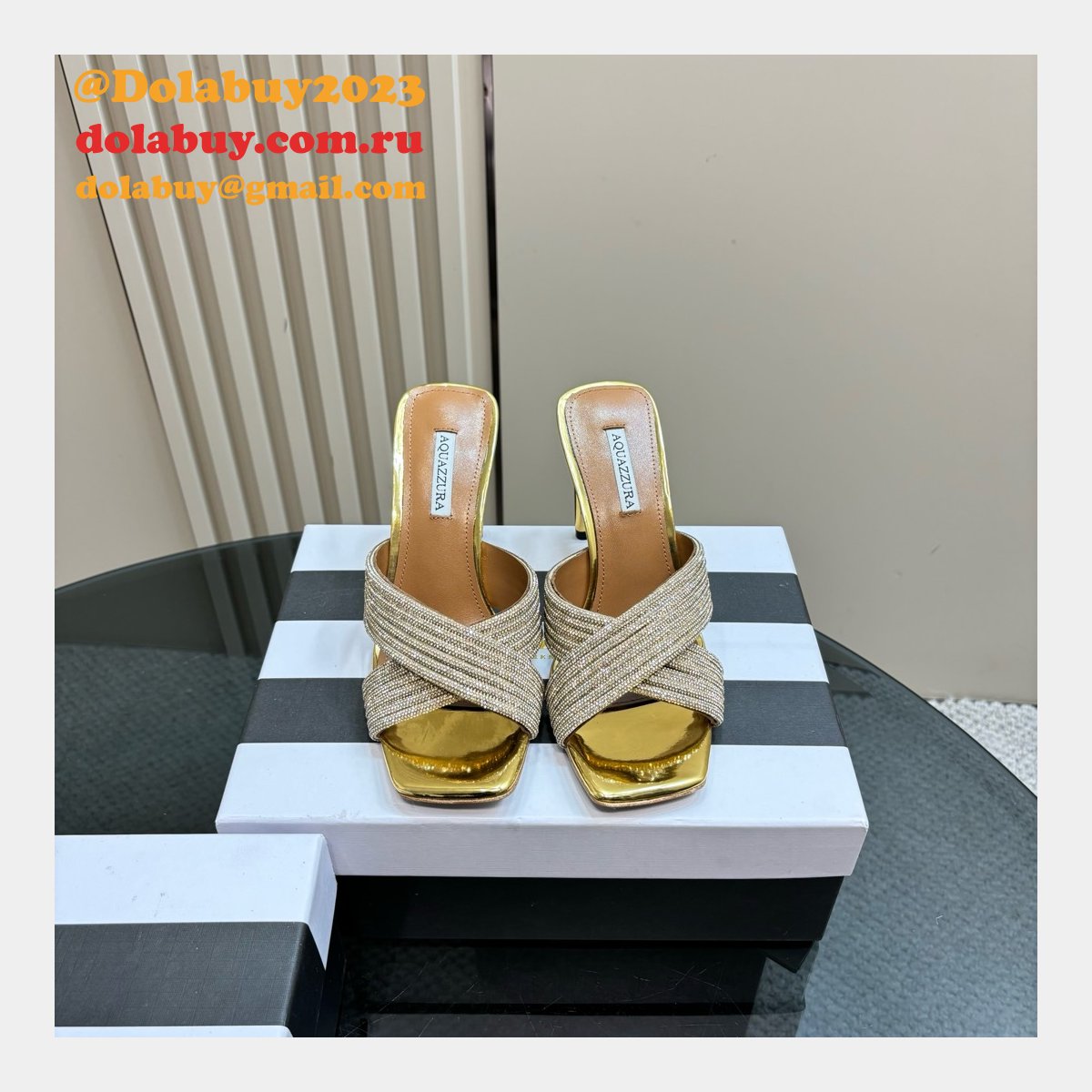 Wholesale AQUAZZURA 1:1 Mirror Rhinestone High-heeled Sandals