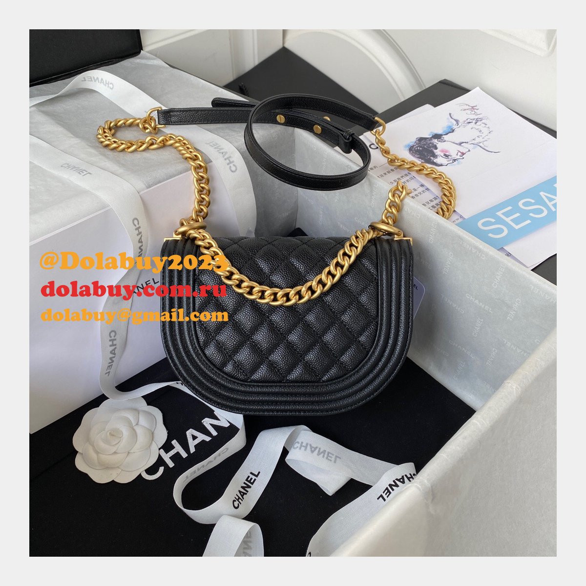 Replica Wholesale Boy Messenger Velvet AS3350 Gold-Tone Bag