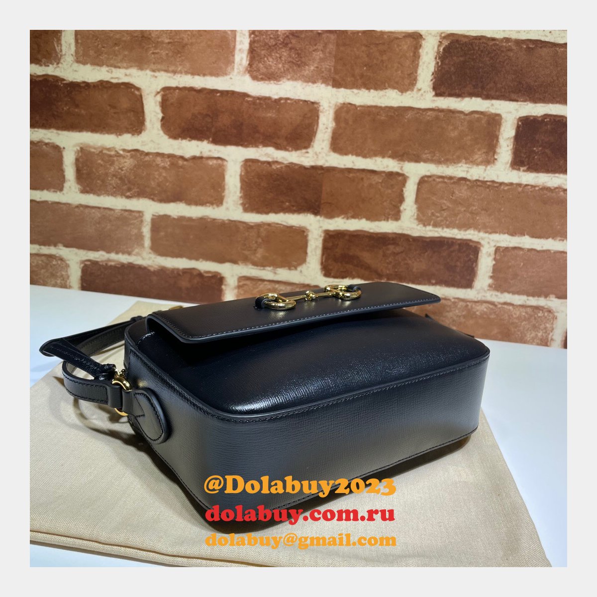 G*u*i horsebit 1955 small shoulder 645454 black army green white bag