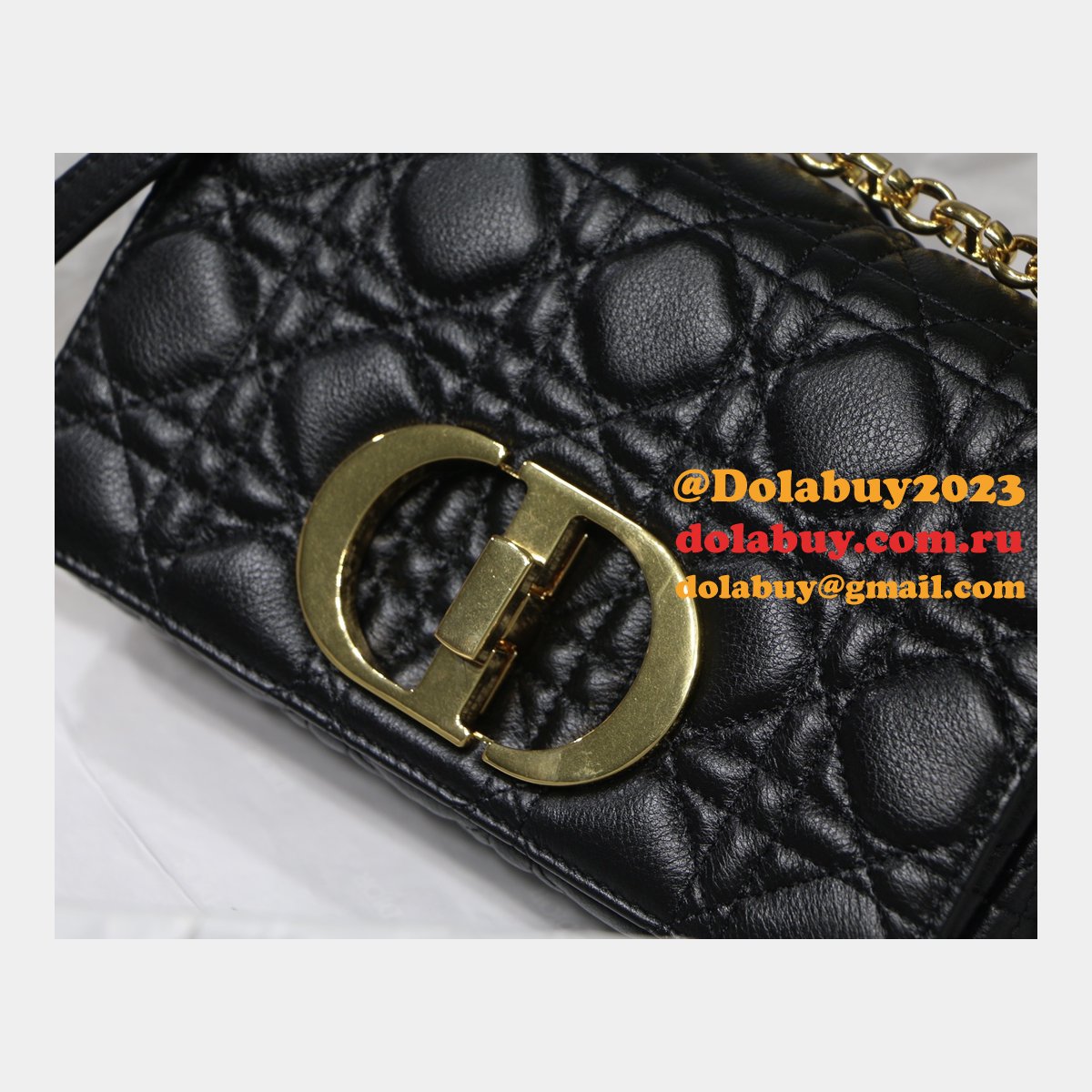 Wholesale Dior Caro 20cm Bag Black Supple Cannage Calfskin