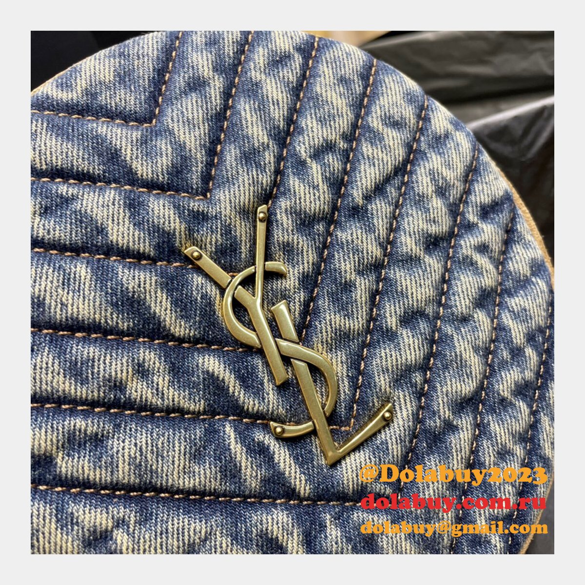 Saint Laurent Fake Vinyle round camera bag 610436 chevron-quilted