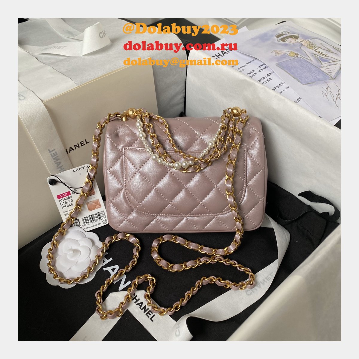 Luxury CC MINI AS4385 pearl chain BAG 2024