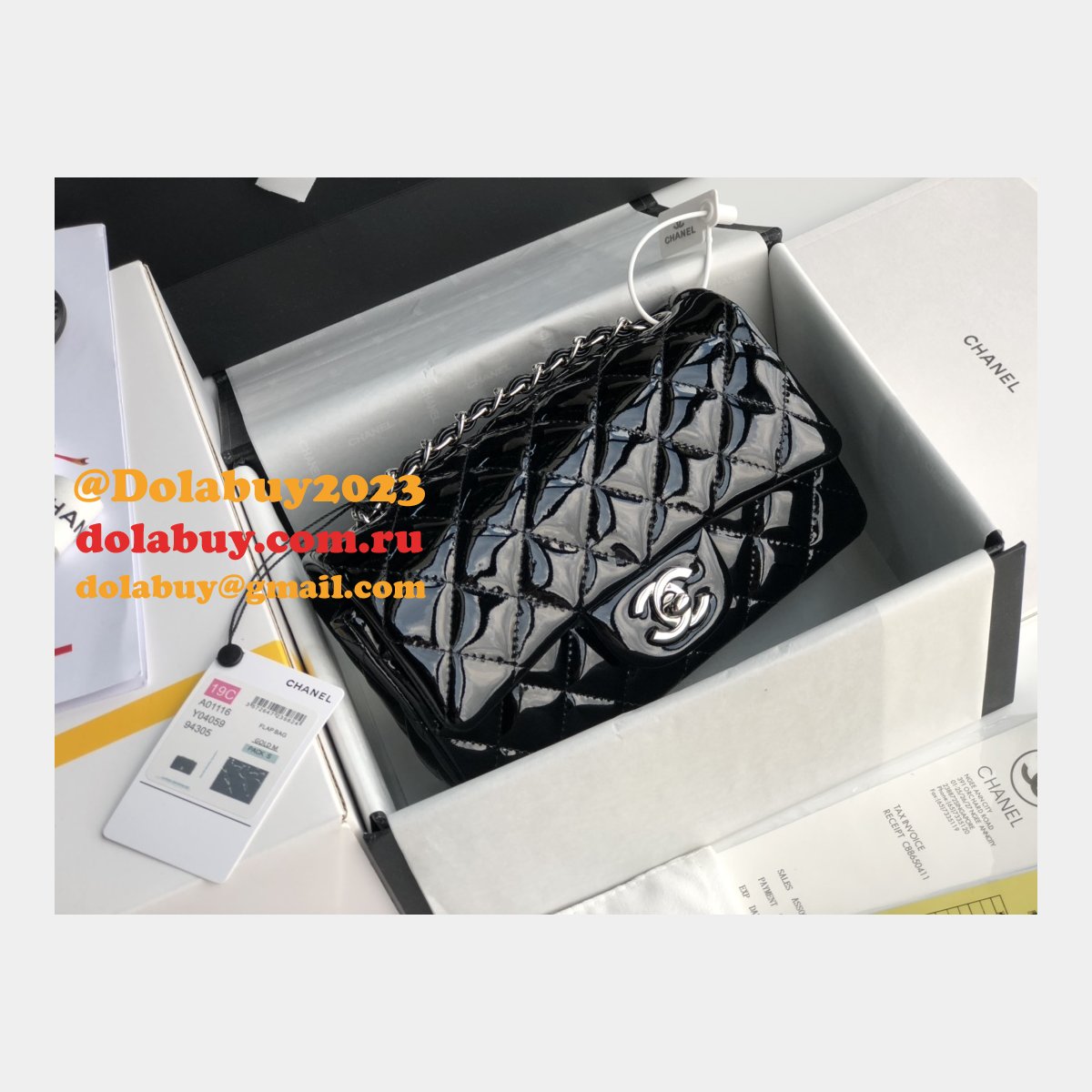 7 Star CC Lambskin Flap Designer Black Bag 20CM