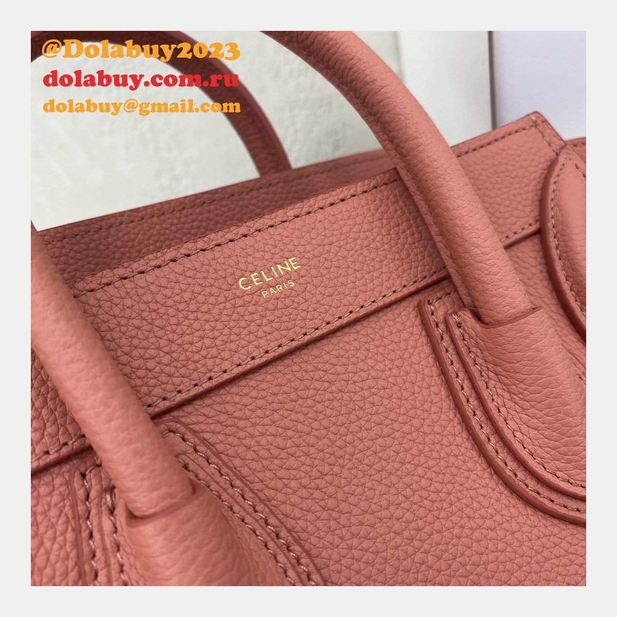 Replica Celine Pink Nano Luggage bag in drummed calfskin