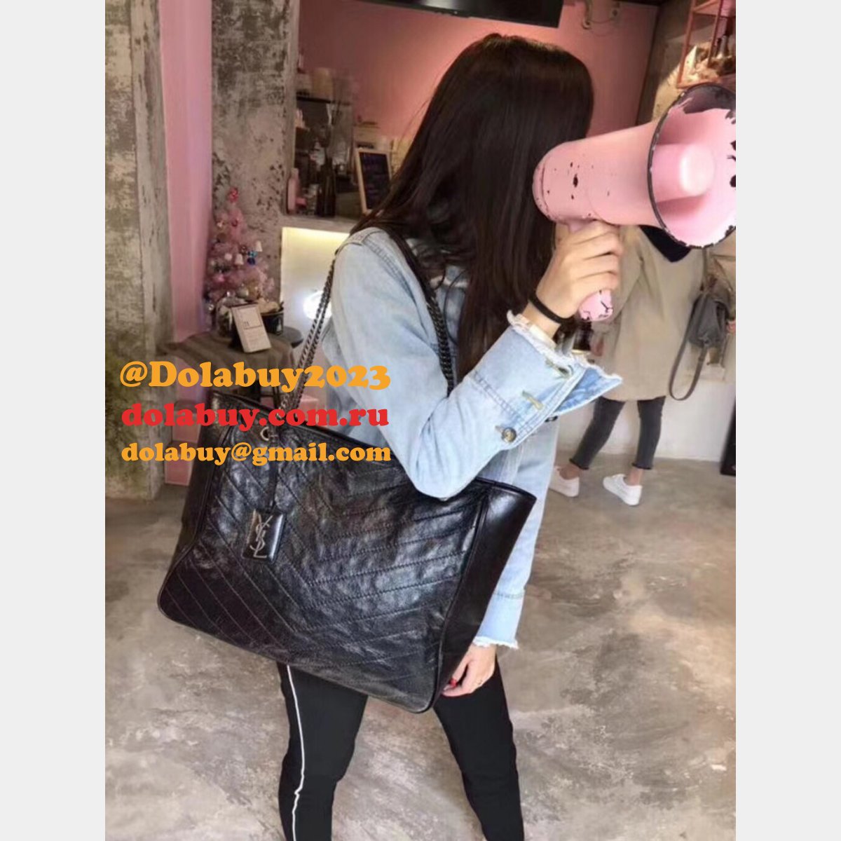 YSL 504867 Replica Saint Laurent Niki Shopping Bag Black Vintage