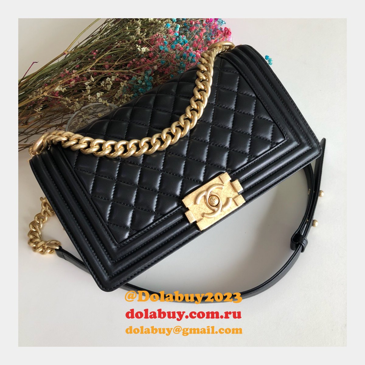 Fashion CC Le Boy Top Quality Black Bags lambskin 25cm
