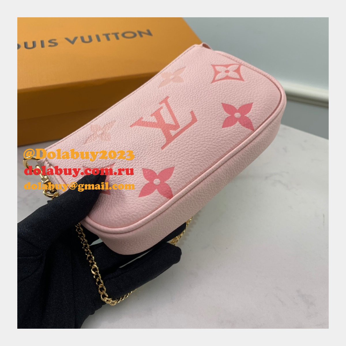 Louis Vuitton Wholesale Mini Pochette Accessoires Monogram Empreinte Leather M80501 Pink