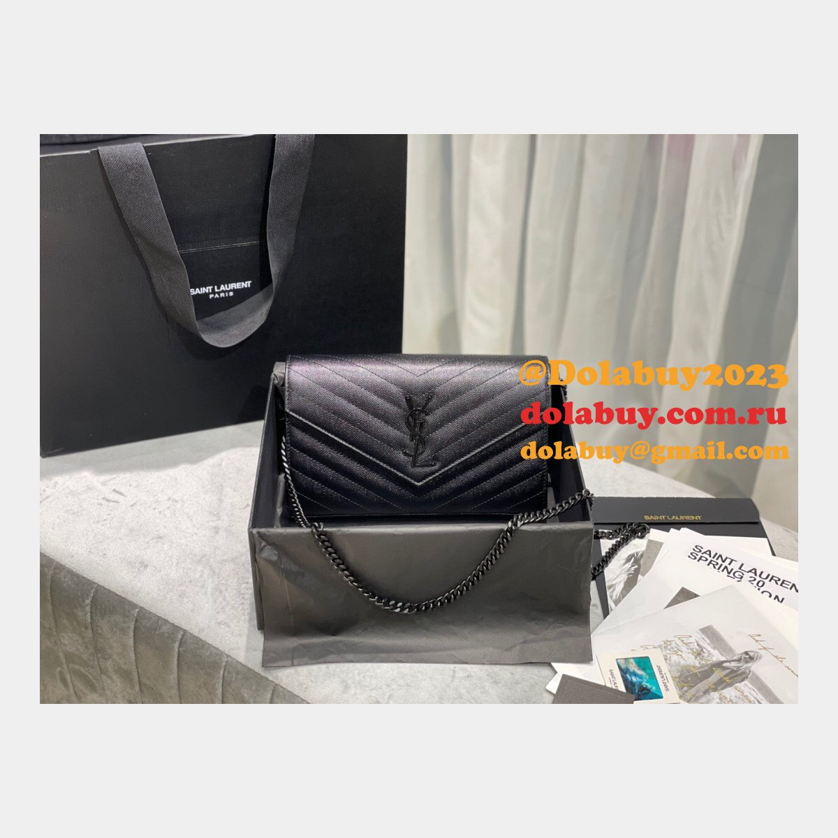 Top Sales Replica Saint Laurent 377828 Matelasse Chain Wallet Cassandre