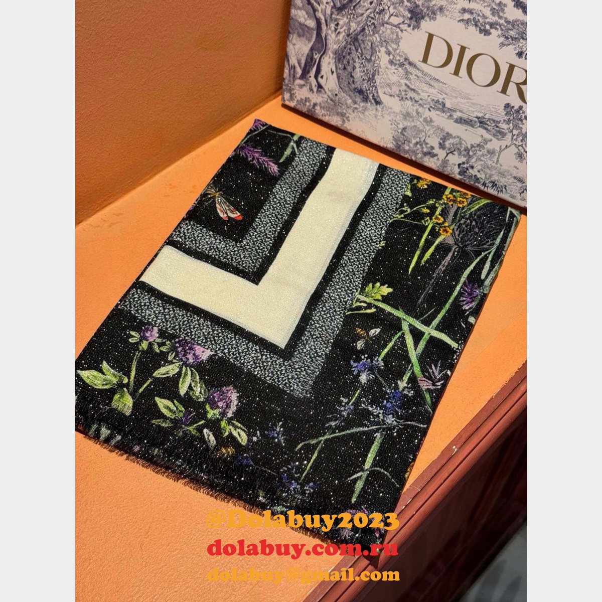 Luxury Dior Sun Goddess Silver Silk Scarf