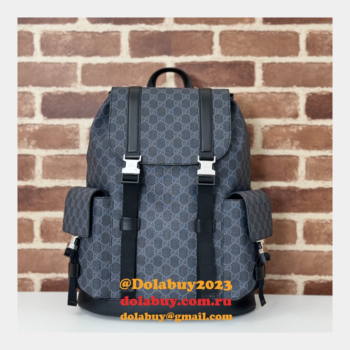 Gucci Men 792080 GG Designer Replicas Backpack In Black GG Supreme
