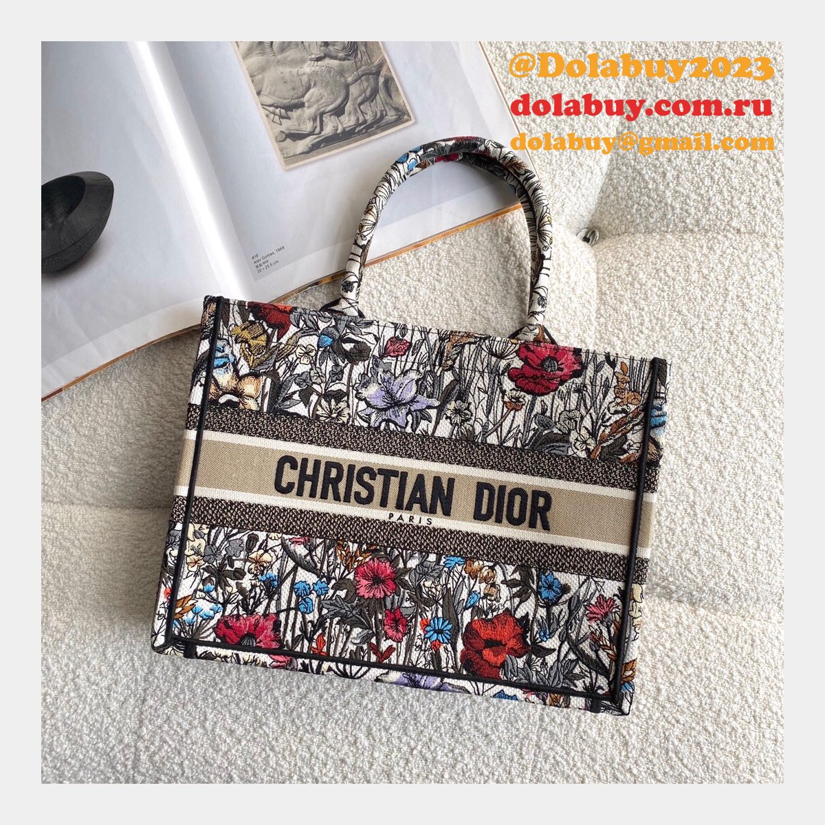 High Quality Dior Book Tote Rose Replica Dior Oblique Embroidery