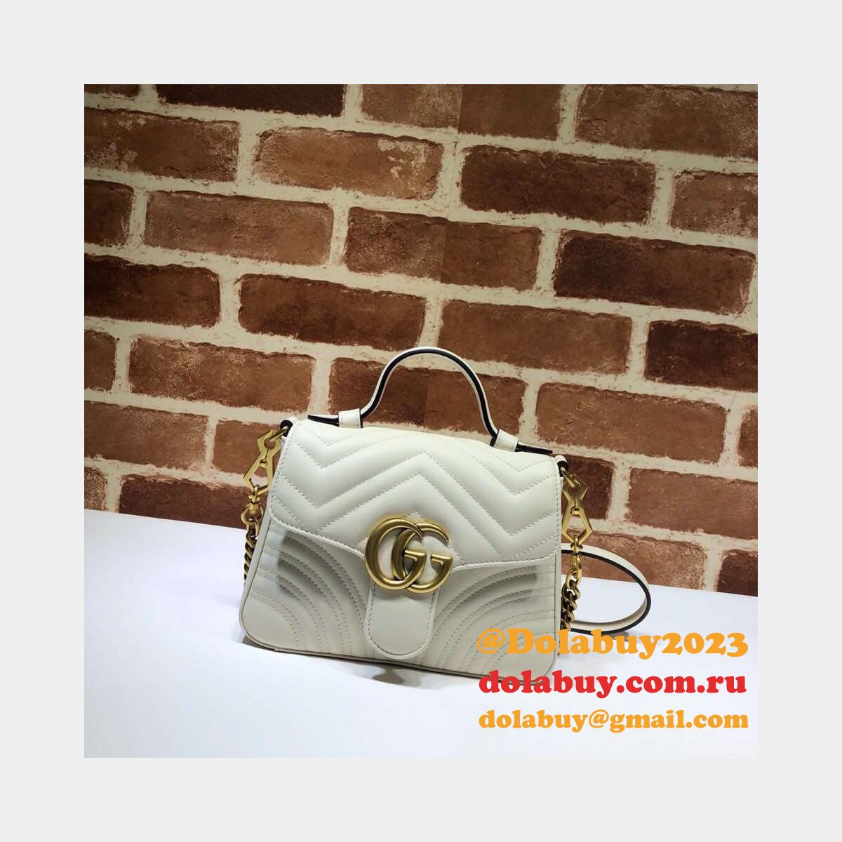 cheap 547260 G*u*i chevron leather gg marmont mini top handle