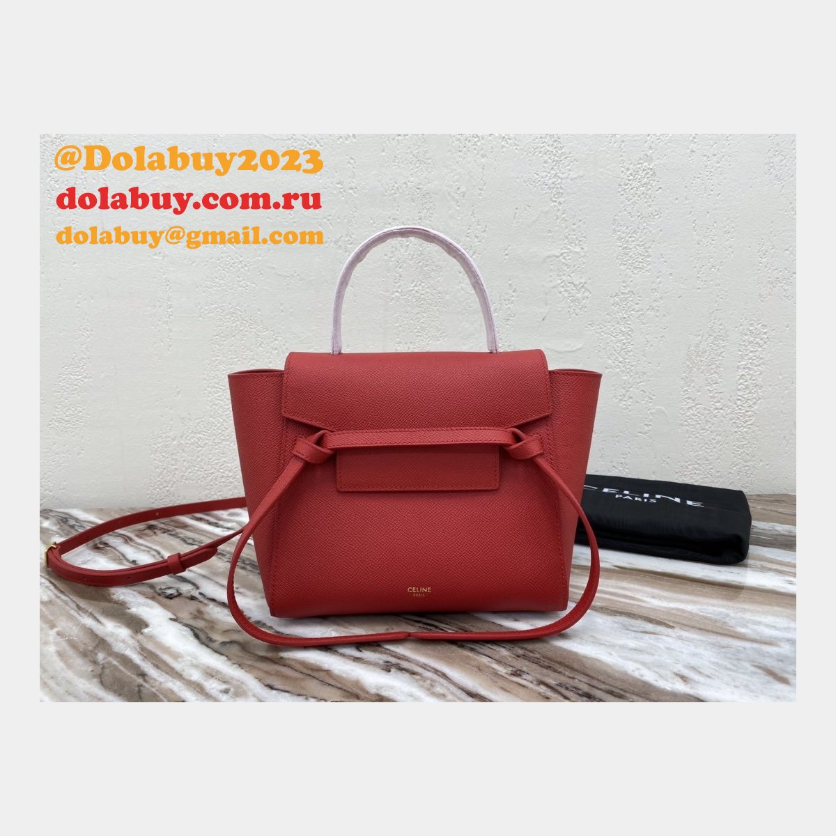 Celine cheap nano belt red bag in grained calfskin