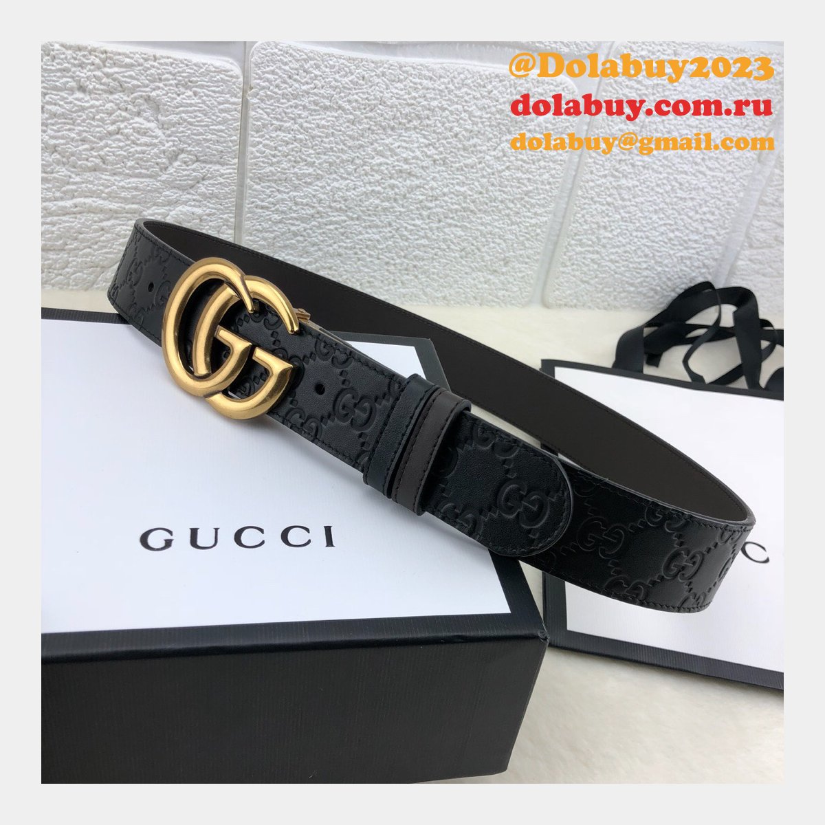 G*u*i belt with double g buckle 38mm-2 black fake