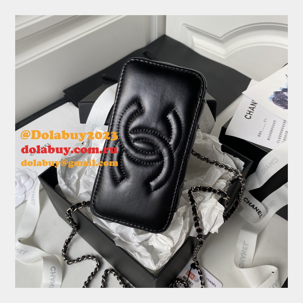 Designer Replica Clutch AP3593 Chain Shiny Crumpled First Highest Bag