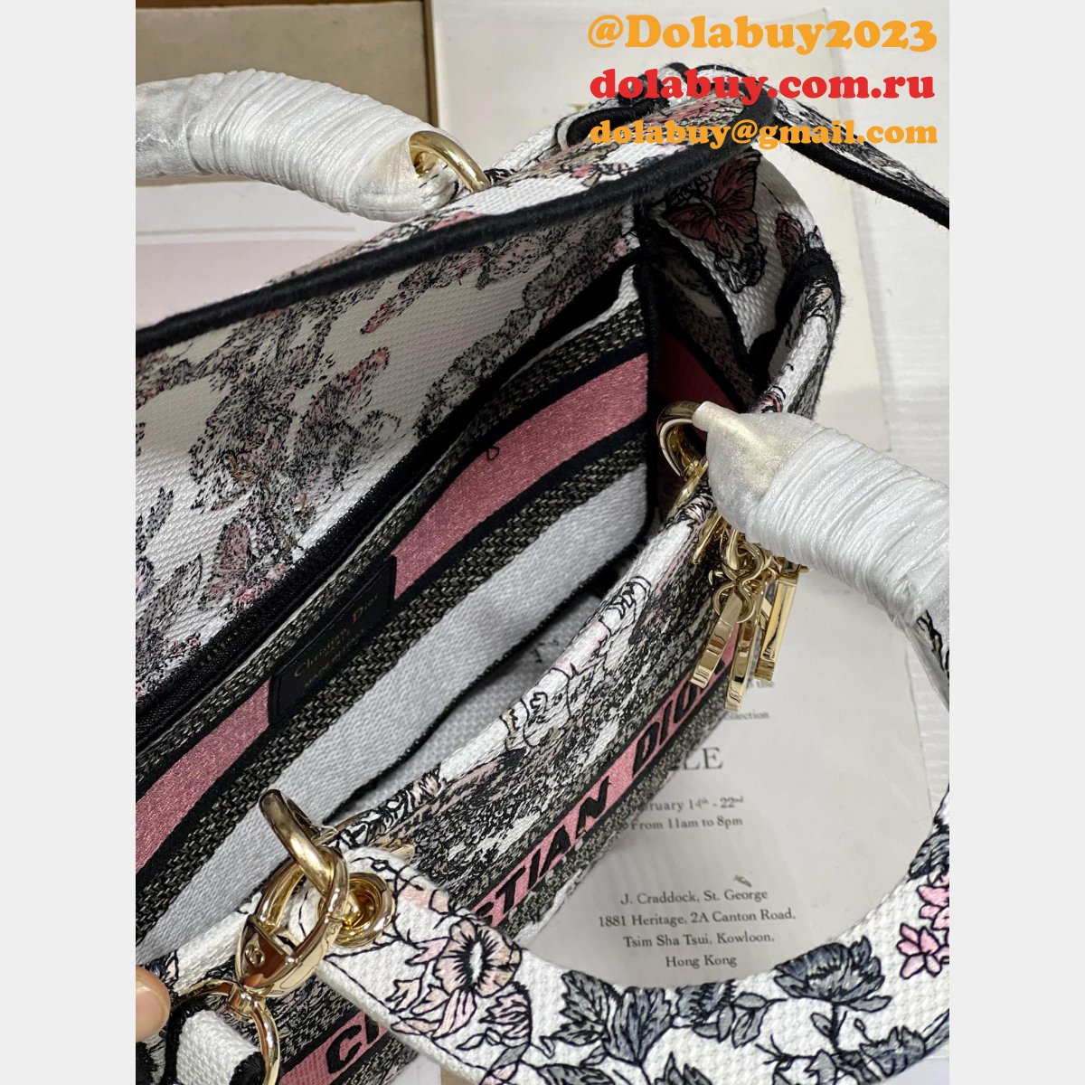 Blue/Pink Christian Dior Fake 9027 Five Grid Embroidery Lady Bag