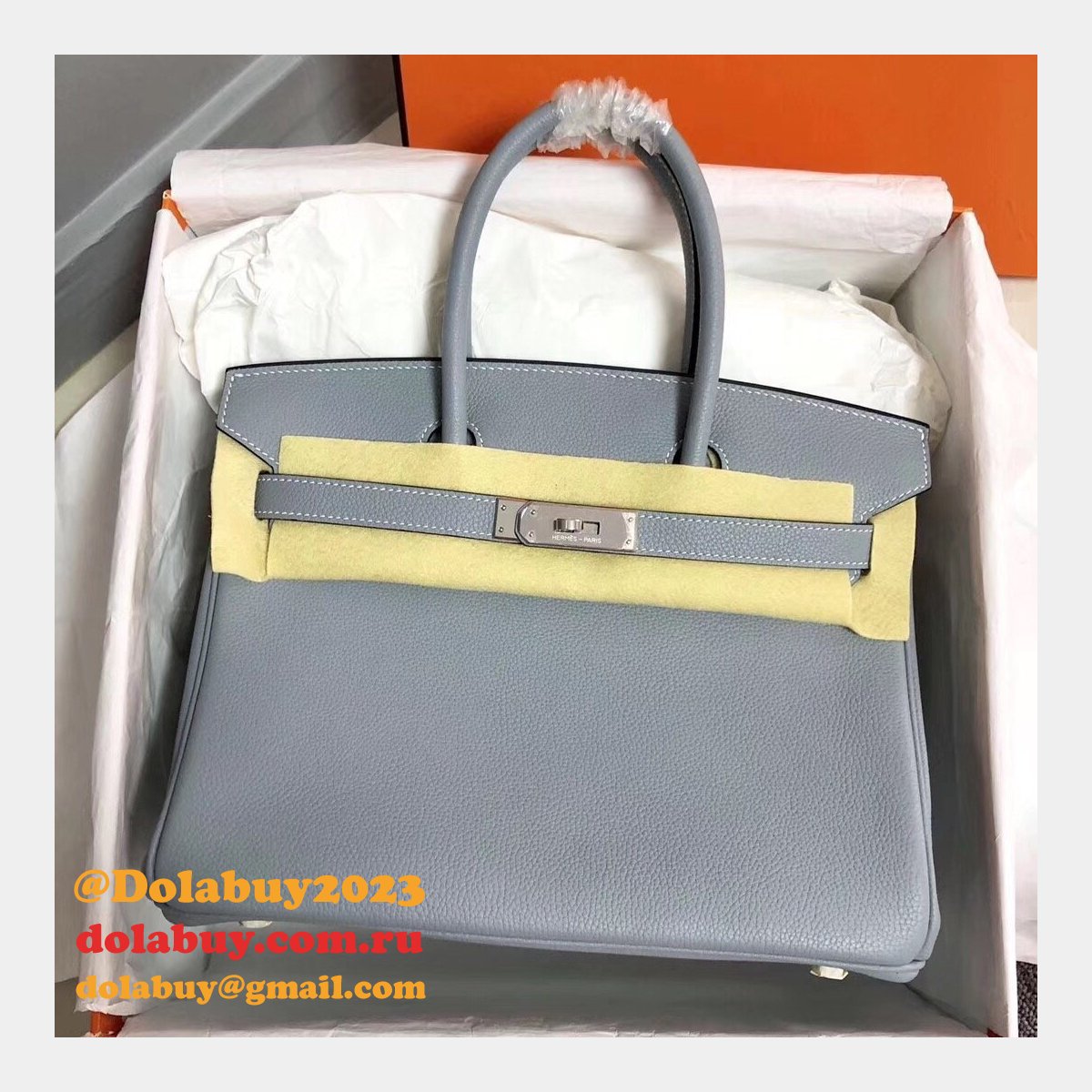 Hermes Birkin 35cm Togo leather Handbags Blue lin
