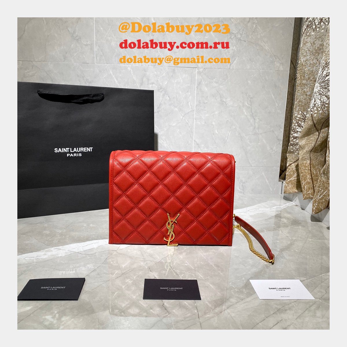 Replicas Saint Laurent Becky Large chain bag in quilted lambskin