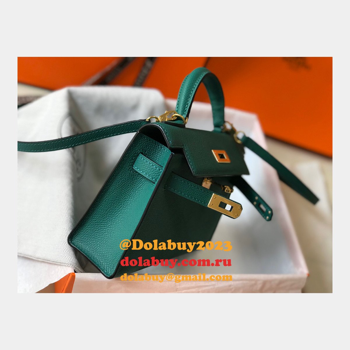 Hermes Mini Kelly Replica Army Green Handbag Epsom leather