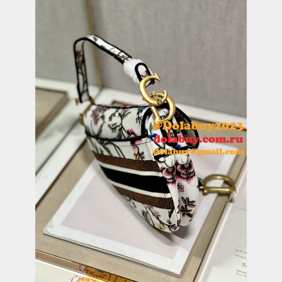Duplicate Christian Dior Saddle Oblique Blooming 9012/0446 White Bag