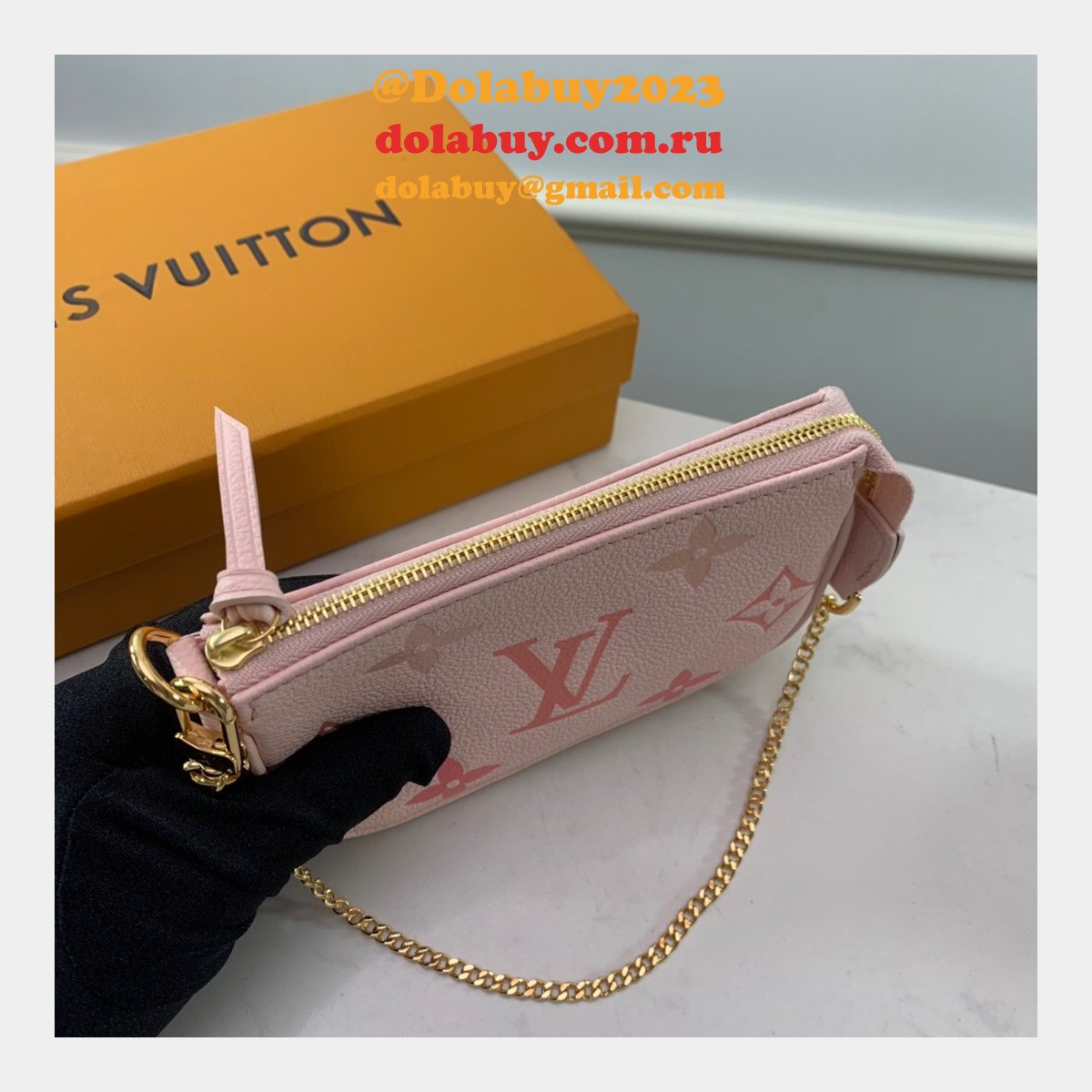 Louis Vuitton Wholesale Mini Pochette Accessoires Monogram Empreinte Leather M80501 Pink