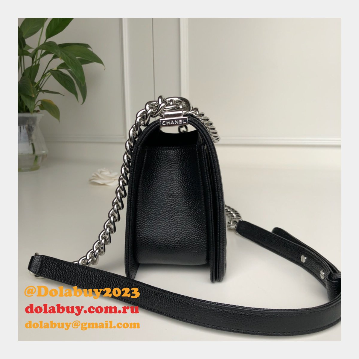 AAA+ CC Le Boy  Luxury Replica Black Bags Caviar 25cm