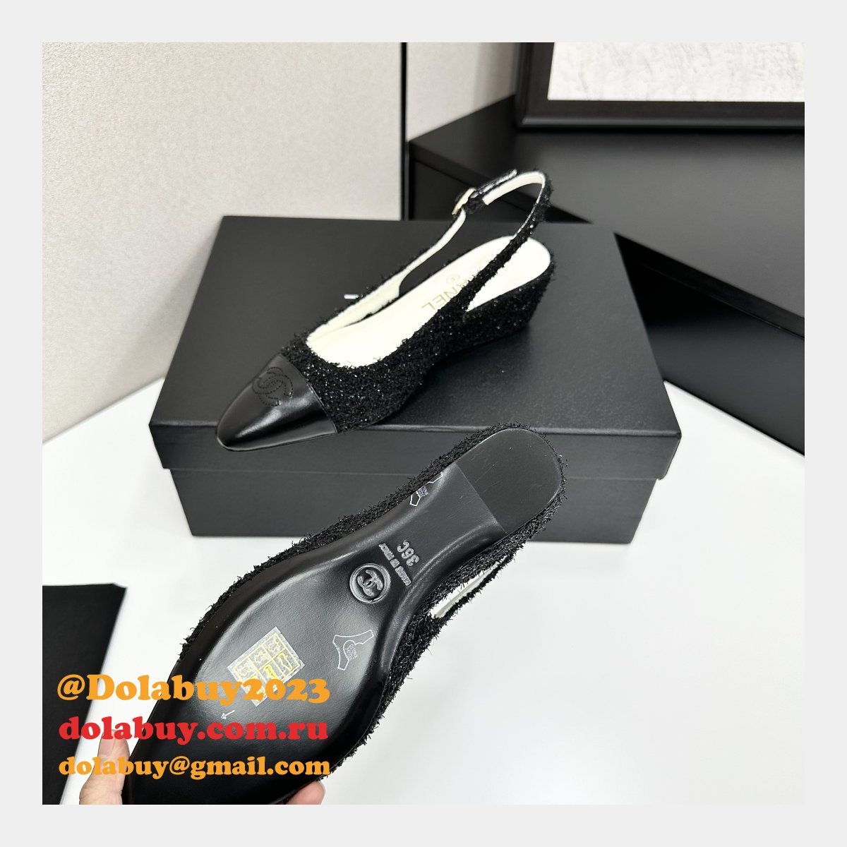 Cotton Tweed Lambskin White Black Slingbacks Shoes