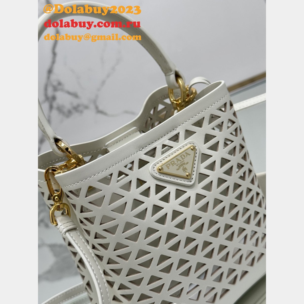 Luxury Prada Saffiano hollow basket women bag