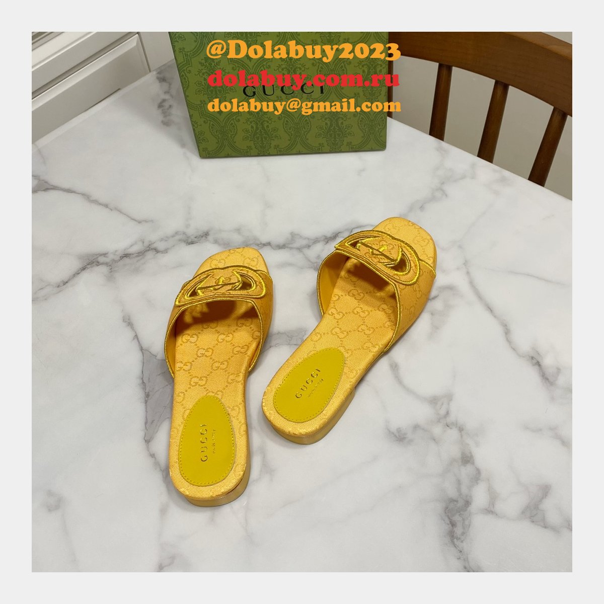 top quality G*u*i interlocking g cut-out sandal flat