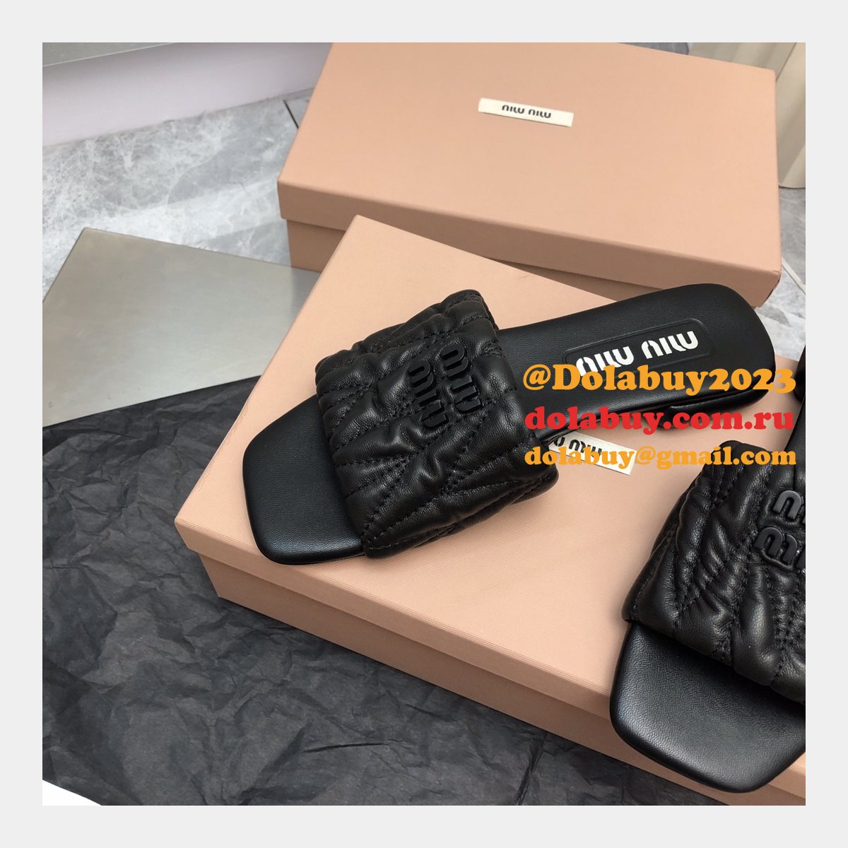 Wholesale Top Quality Miu Miu Copy Flat Sandals and Slippers Shoes