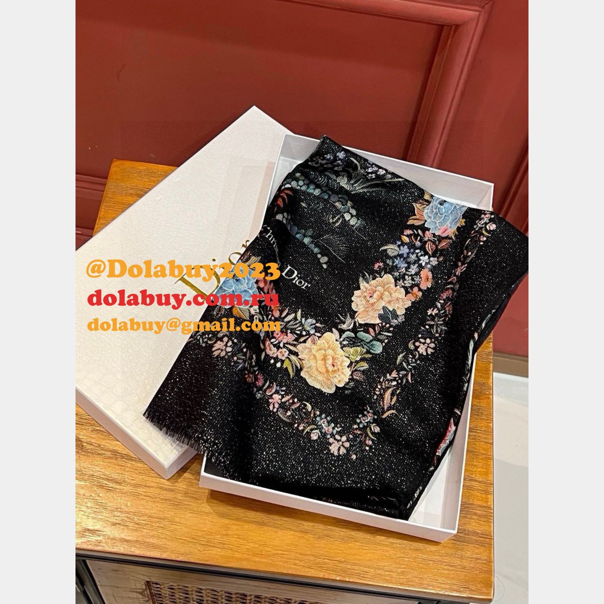 Best Dior Long Cashmere Gold And Silver Wire Scarf