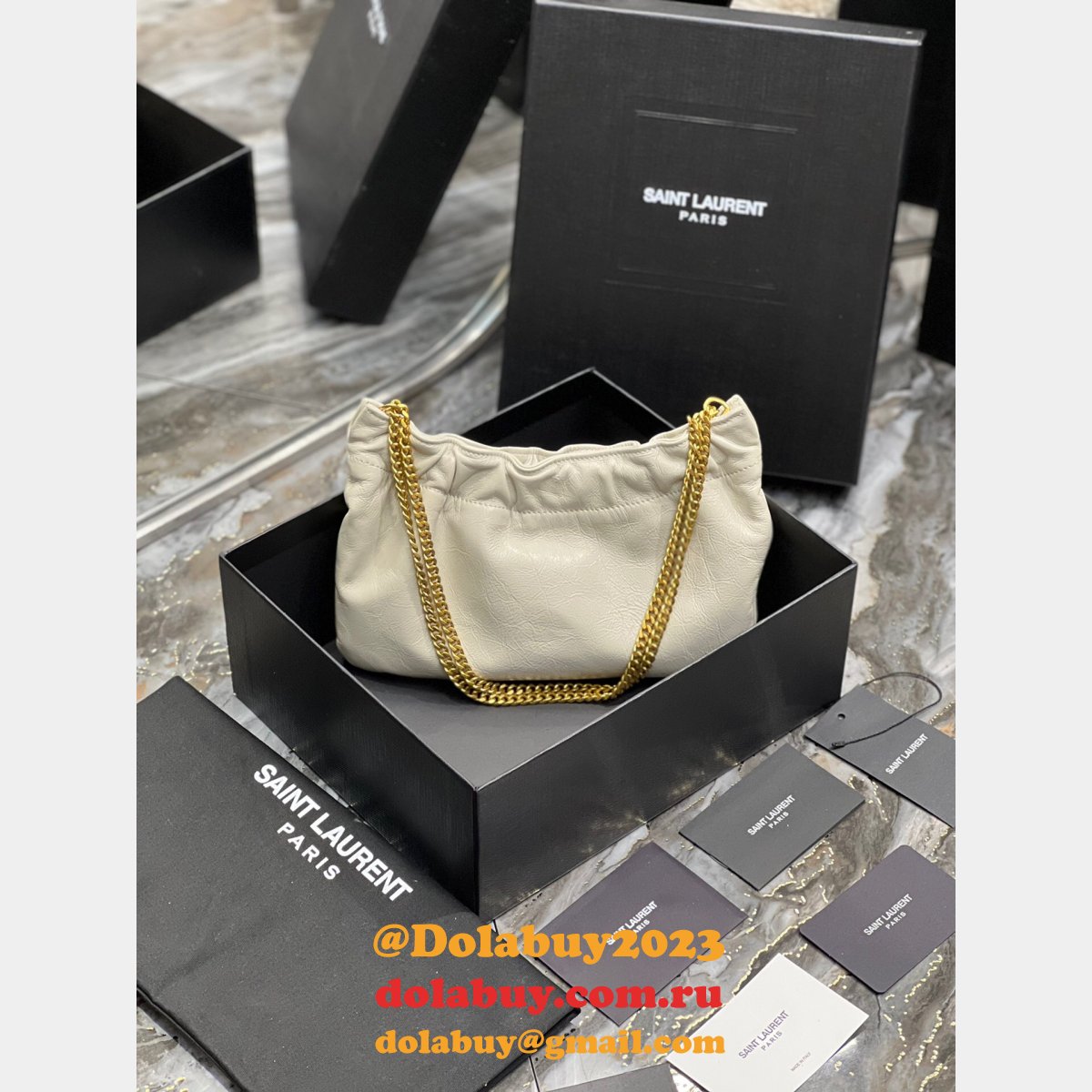 Top Quality Yves Saint Replica 681632 PacPac Ruched Leather Hobo Bag