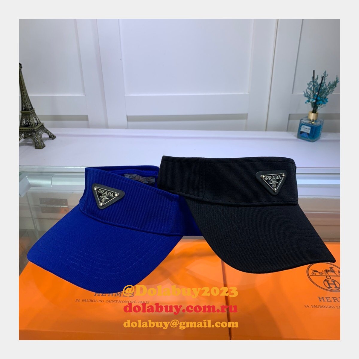 Wholesale Prada Metal triangle logo Empty top hat