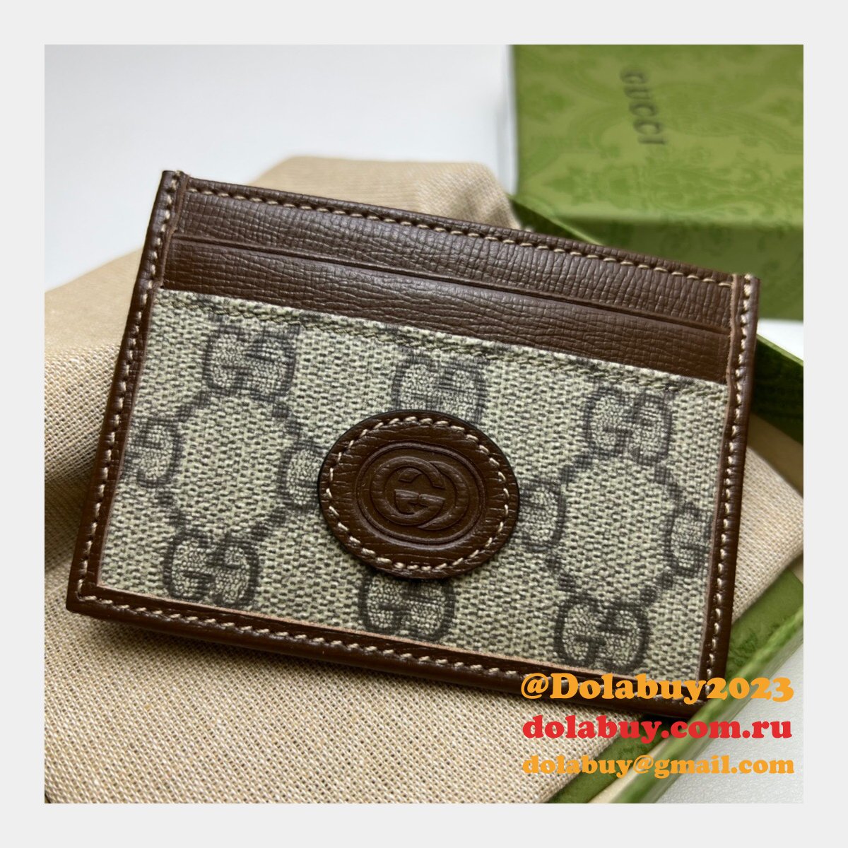 knockoff G*u*i 673002 card case with interlocking g holder for men