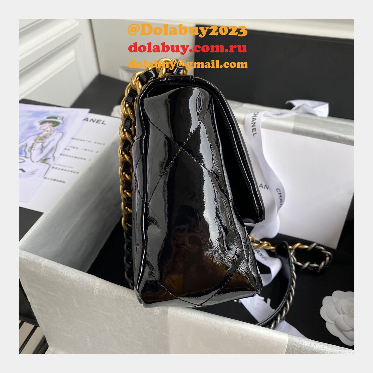 CC Replica 26CM Goatskin Gold-Tone Silver-Tone & Ruthenium