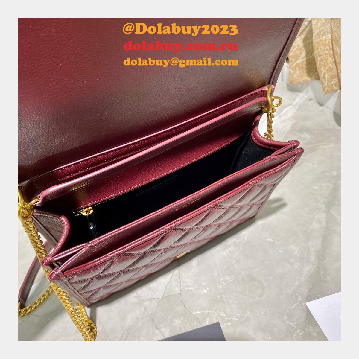 Replicas Saint Laurent Becky Large chain bag in quilted lambskin