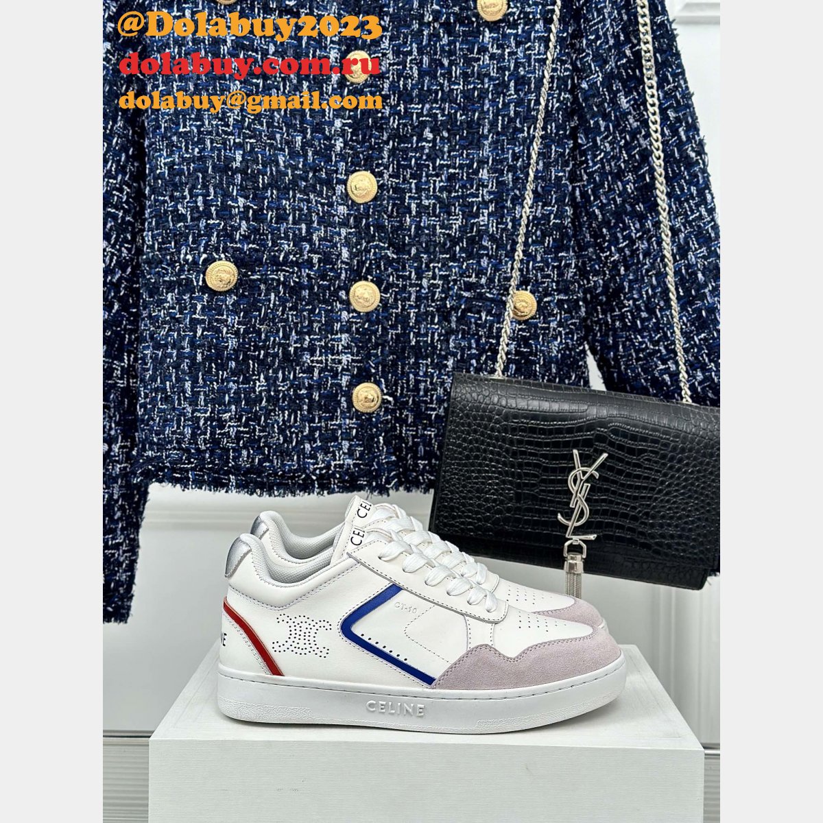 CELINE HOMME Suede-Trimmed Leather Sneakers