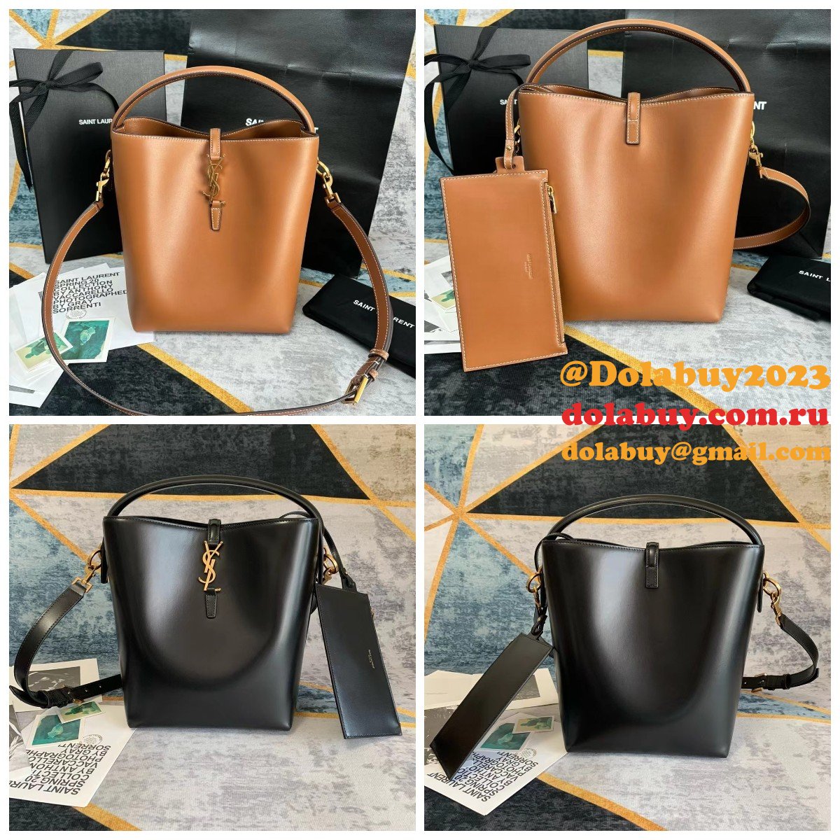 Le 37 In Shiny Leather Hobo Buckets 742828 Replica Saint Laurent Bag