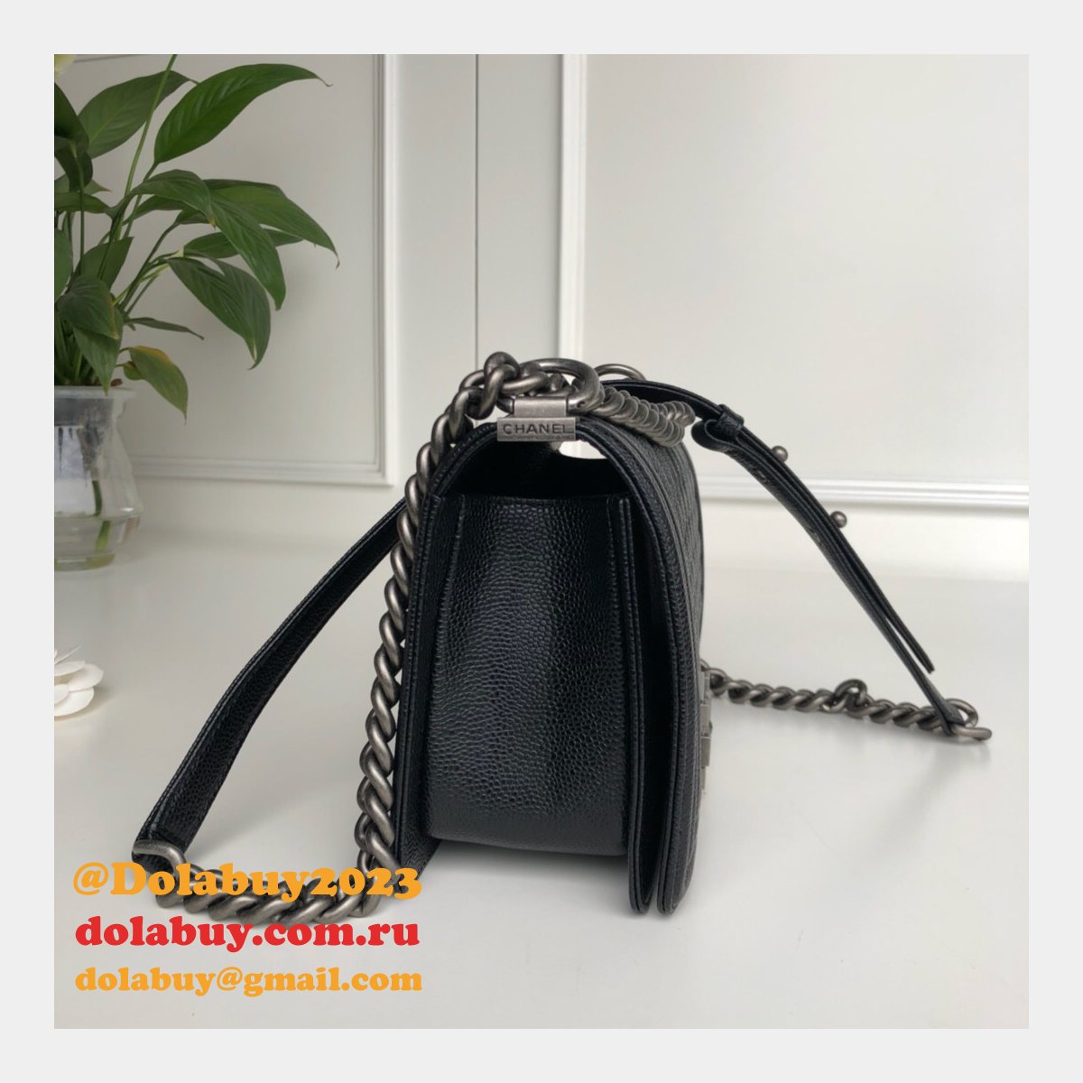 AAA+ CC Le Boy  Luxury Replica Black Bags Caviar 25cm