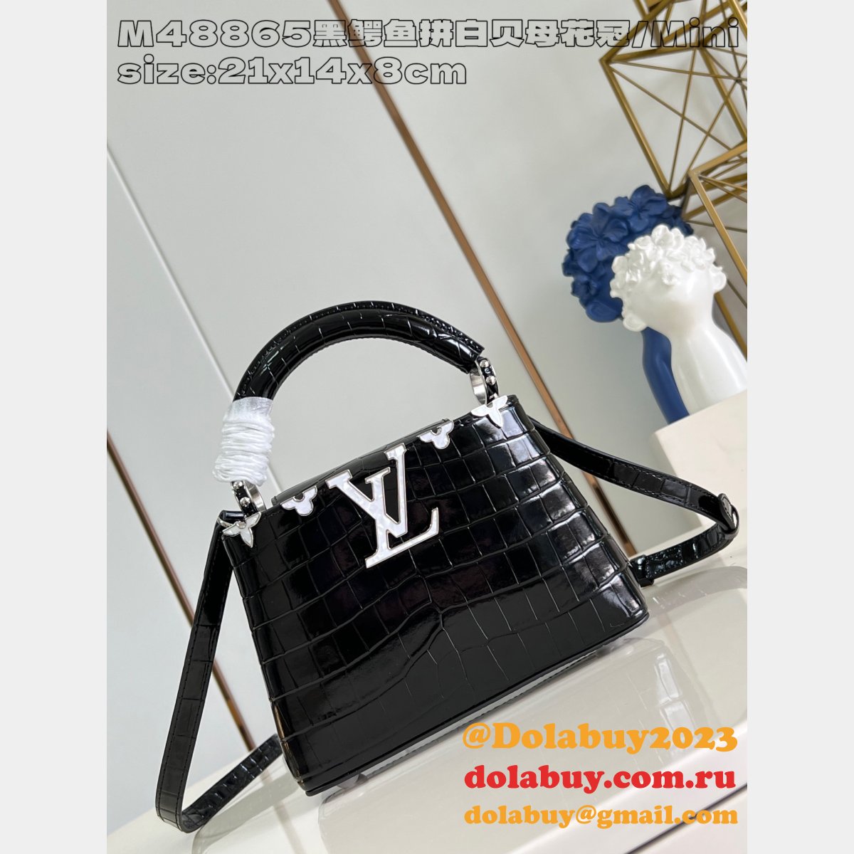 Louis Vuitton The Knockoff Capucines Designer M48865 Black Crocodile Bag