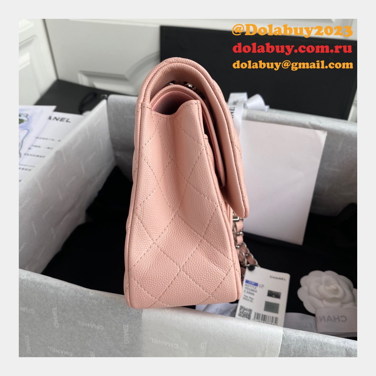 CC Best 25.5CM Classic Flap Bag Caviar Leather A01112 Pink